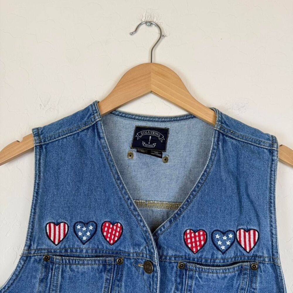 vintage solutions denim vest embroidered patriotic flag heart patches - Picture 3 of 6